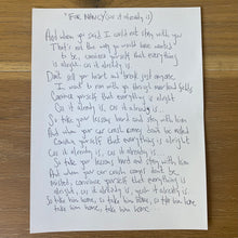 Load image into Gallery viewer, “For Nancy”, Signed, Limited Edition Lyric Print