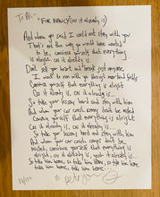 Load image into Gallery viewer, “For Nancy”, Signed, Limited Edition Lyric Print
