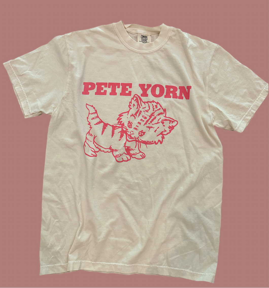 Cream/Pink Pete Yorn Kitten T-Shirt (Hand-Screened)