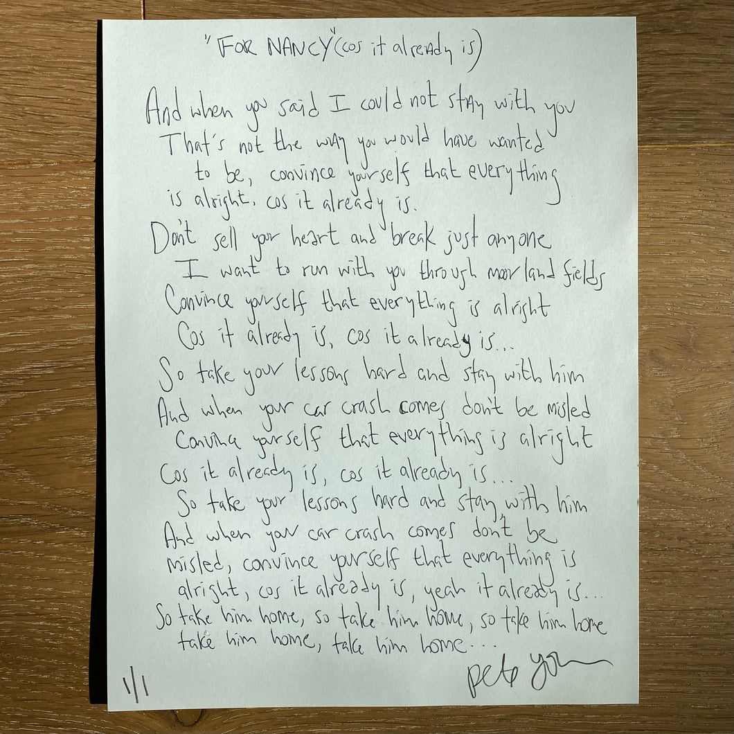 Custom Pete Yorn Handwritten Lyrics