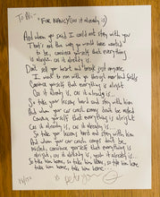 Load image into Gallery viewer, “For Nancy”, Signed, Limited Edition Lyric Print
